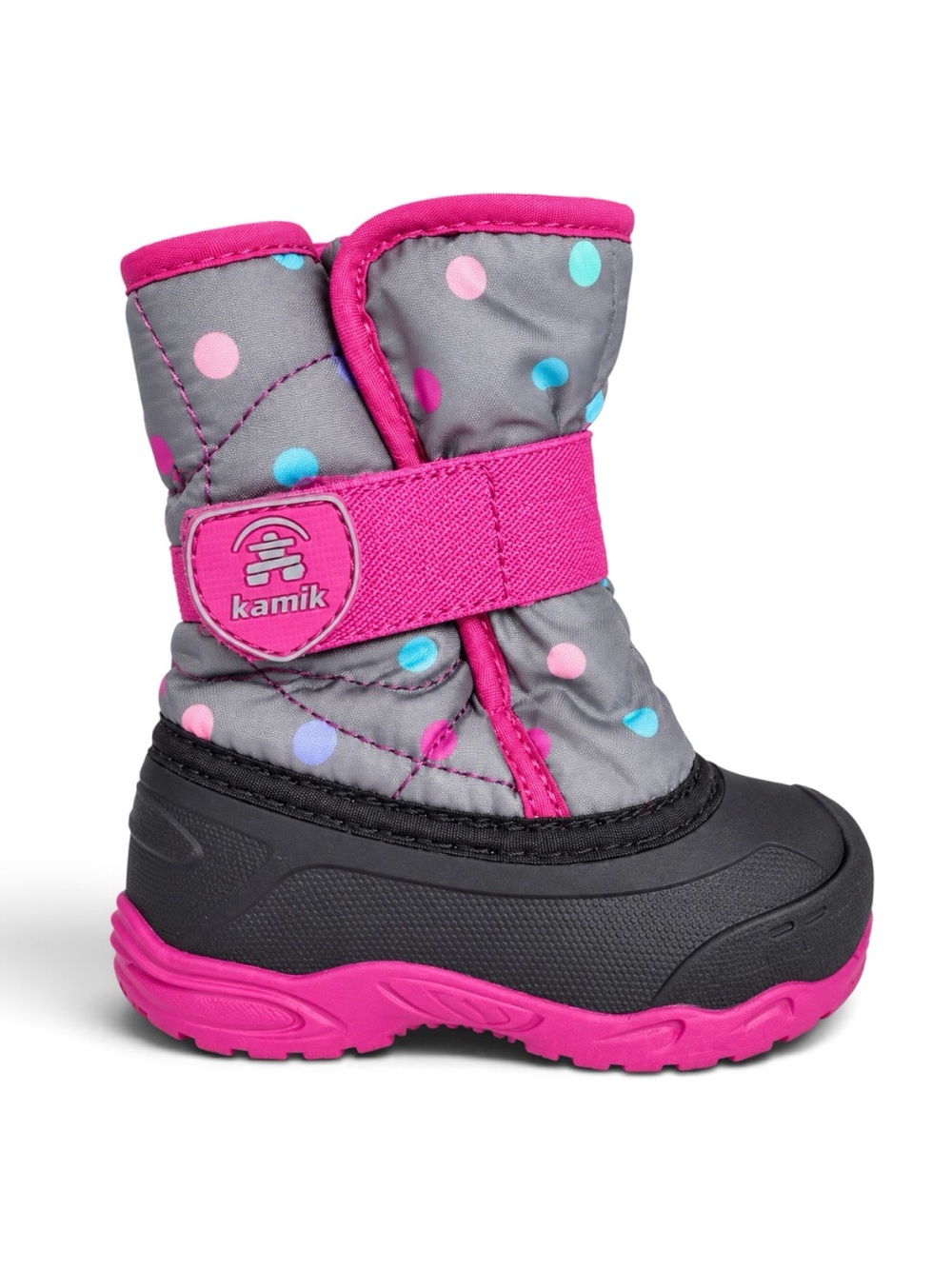 Kamik Kids Snowbug6 Insulated Winter Snow Boots Gray Pink Polka Dot Girls Size 5